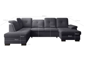Dunkelgraues U-förmiges Ecksofa mit Schlaffunktion „Mondo“ | Wohnzimmermöbel