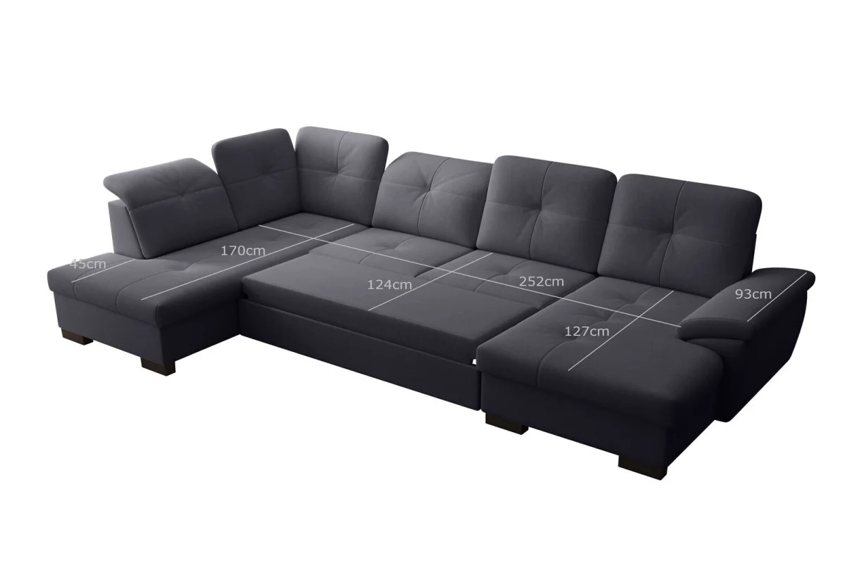 Dunkelgraues U-förmiges Ecksofa mit Schlaffunktion „Mondo“ | Wohnzimmermöbel
