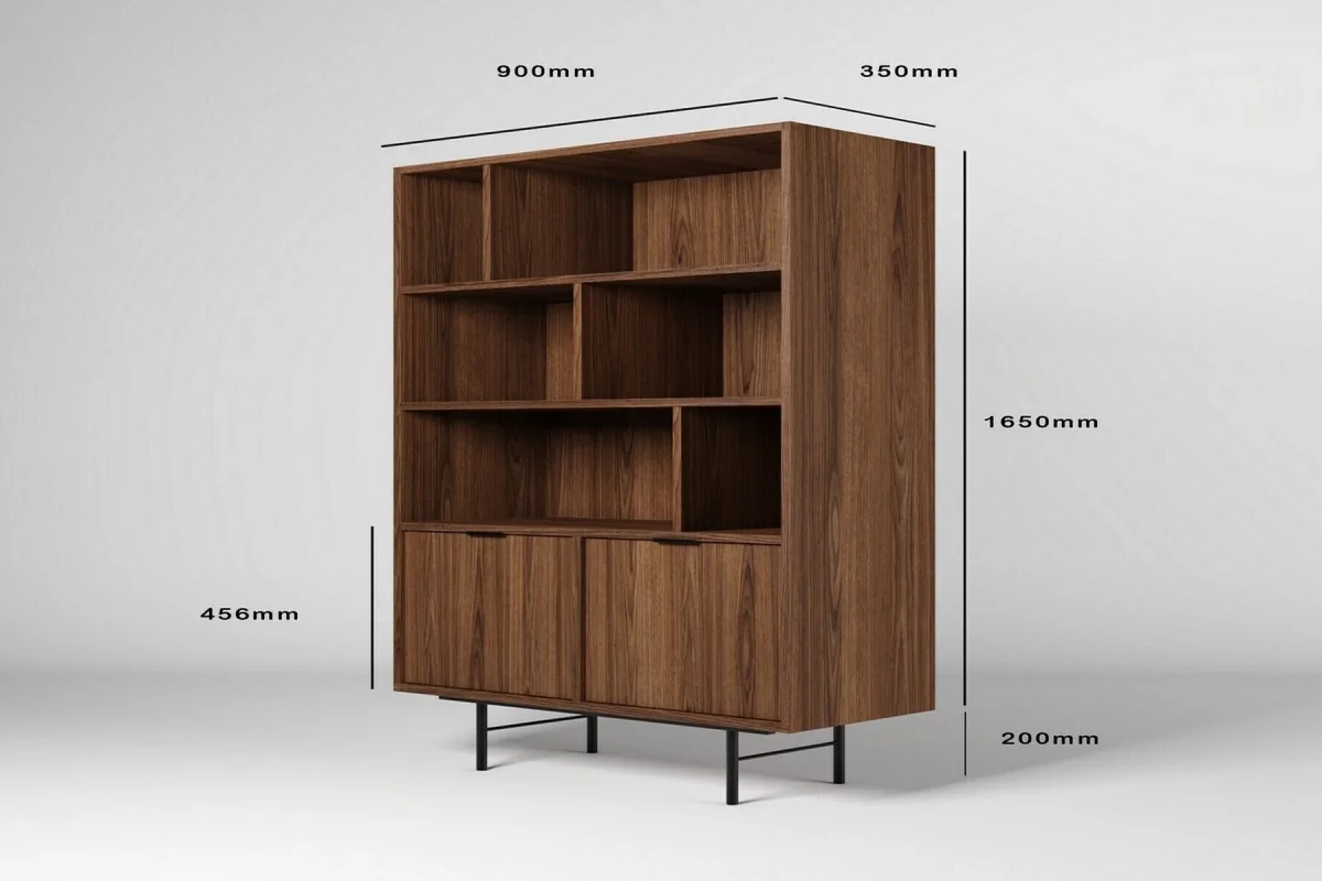 Edson-Set in Nussbaum – Kommode mit 6 Schubladen, Regal und TV-Schrank 200