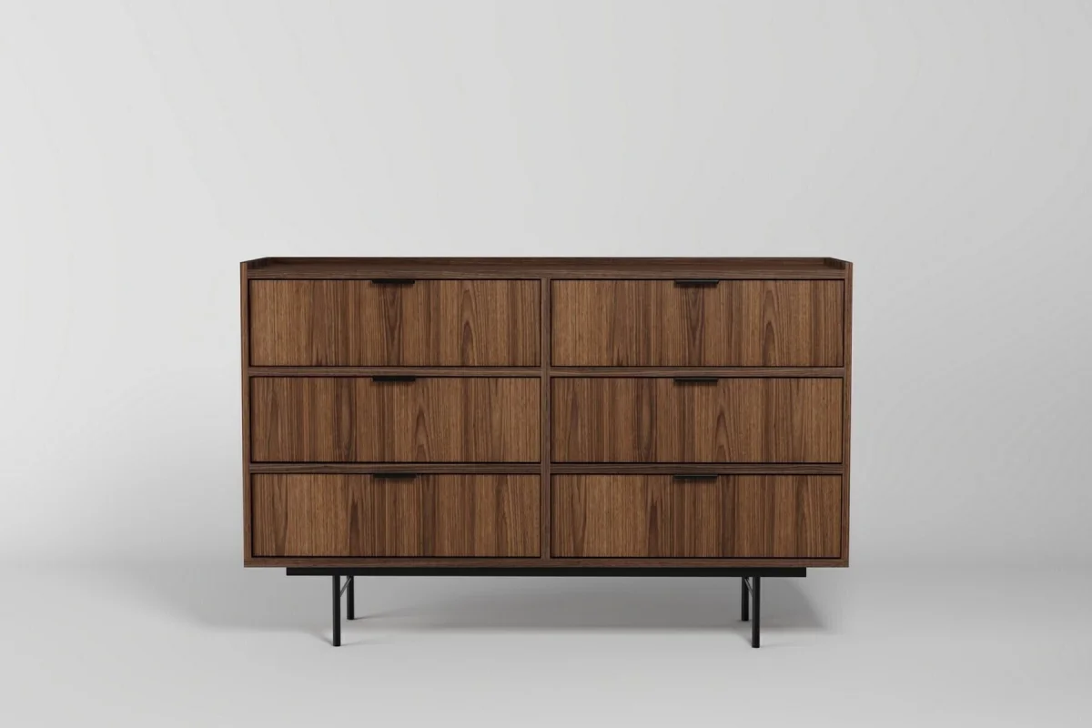 Edson-Set in Nussbaum – Kommode mit 6 Schubladen, Regal und TV-Schrank 200