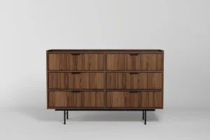 Edson-Set in Nussbaum – Kommode mit 6 Schubladen, Regal und TV-Schrank 200
