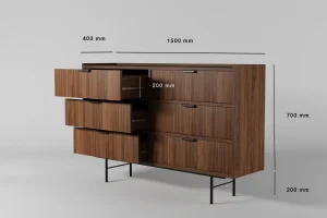 Edson-Set in Nussbaum – Kommode mit 6 Schubladen, Regal und TV-Schrank 200