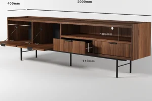 Edson-Set in Nussbaum – Kommode mit 6 Schubladen, Regal und TV-Schrank 200