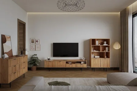 Edson-Set „Hiroka“ – Kommode mit 6 Schubladen, Regal und TV-Schrank 200
