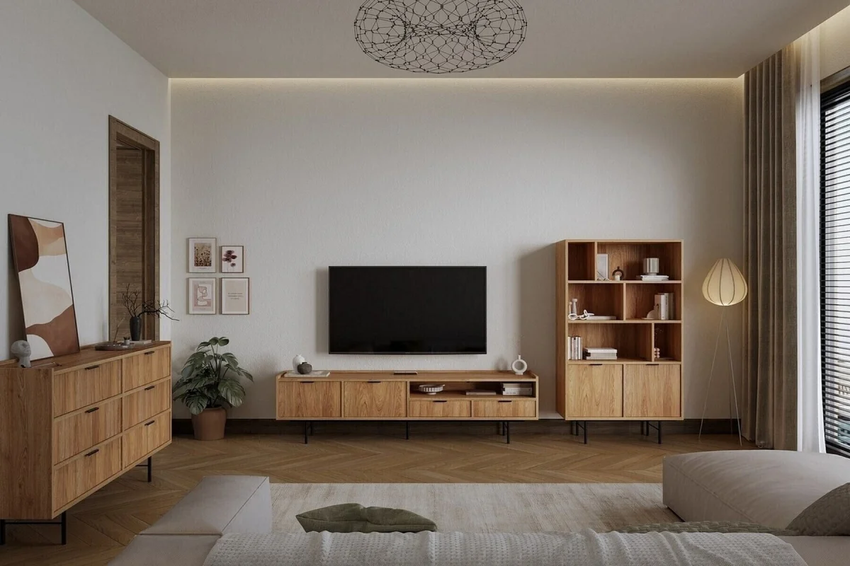 Edson-Set „Hiroka“ – Kommode mit 6 Schubladen, Regal und TV-Schrank 200
