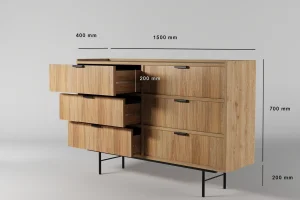 Edson-Set „Hiroka“ – Kommode mit 6 Schubladen, Regal und TV-Schrank 200