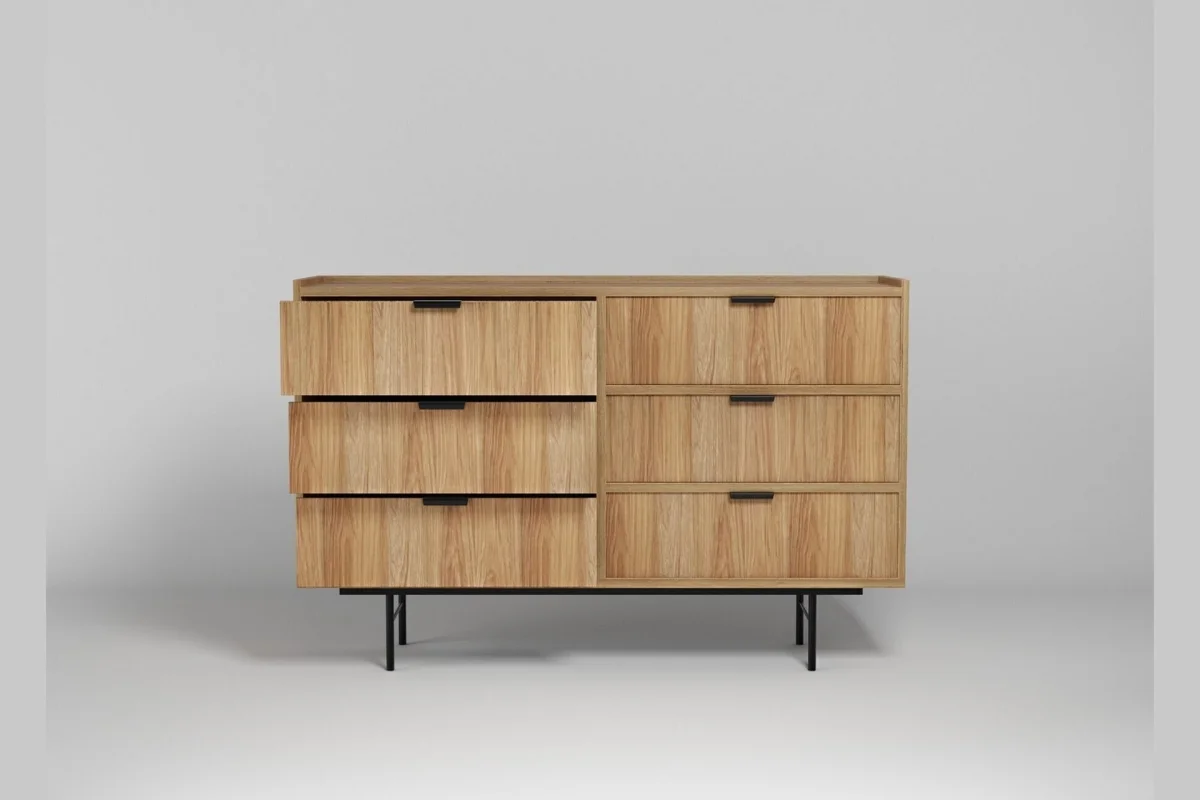 Edson-Set „Hiroka“ – Kommode mit 6 Schubladen, Regal und TV-Schrank 200