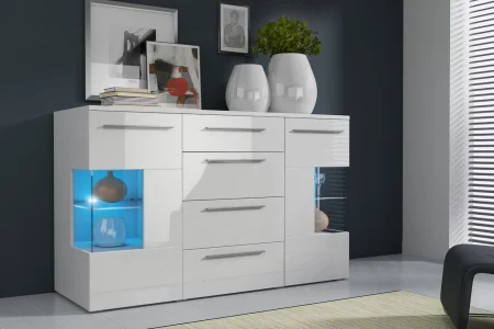 Weiße Kommode mit Beleuchtung | Für das Wohnzimmer | Roma