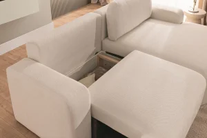 Beiges L-förmiges Ecksofa mit Schlaffunktion „Antonio“ | Wohnzimmermöbel