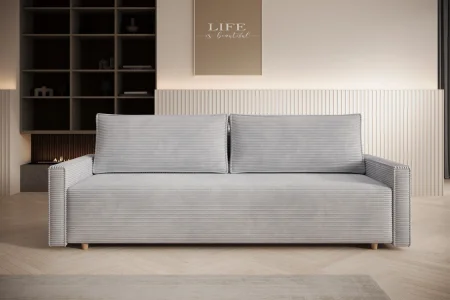 Hellgraues Sofa mit Schlaffunktion und Bettkasten | Wohnzimmermöbel 2
