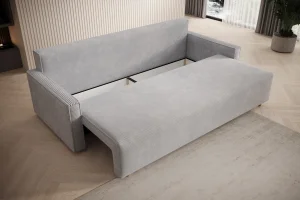 Hellgraues Sofa mit Schlaffunktion und Bettkasten | Wohnzimmermöbel