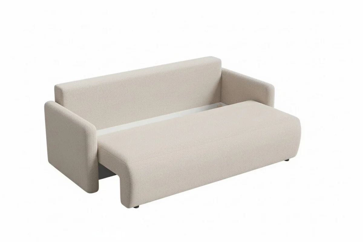 Beiges Sofa mit Schlaffunktion und Bettkasten | Wohnzimmermöbel