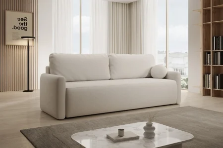 Beiges Sofa mit Schlaffunktion und Bettkasten | Wohnzimmermöbel
