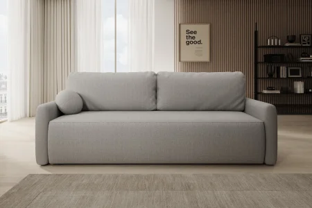 Hellgraues Sofa mit Schlaffunktion und Bettkasten | Wohnzimmermöbel 2