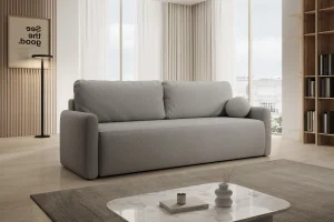Hellgraues Sofa mit Schlaffunktion und Bettkasten | Wohnzimmermöbel
