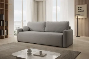 Hellgraues Sofa mit Schlaffunktion und Bettkasten | Wohnzimmermöbel