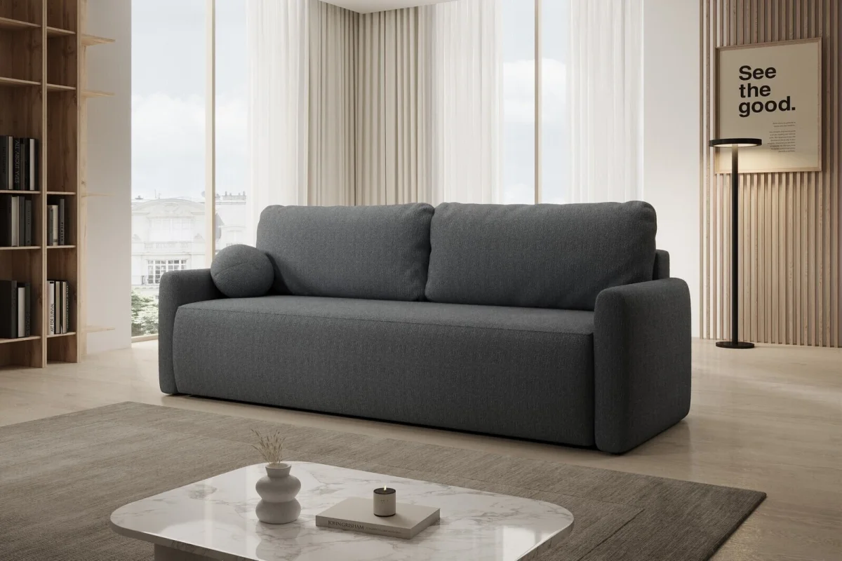Dunkelgraues Sofa mit Schlaffunktion und Bettkasten | Wohnzimmermöbel