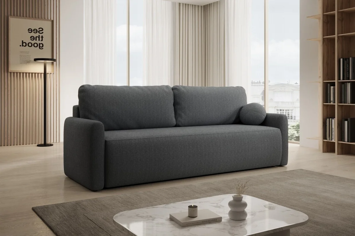 Dunkelgraues Sofa mit Schlaffunktion und Bettkasten | Wohnzimmermöbel
