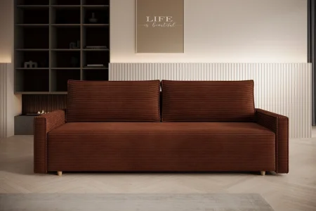 Burgunderrotes Sofa mit Schlaffunktion und Bettkasten | Wohnzimmermöbel 2