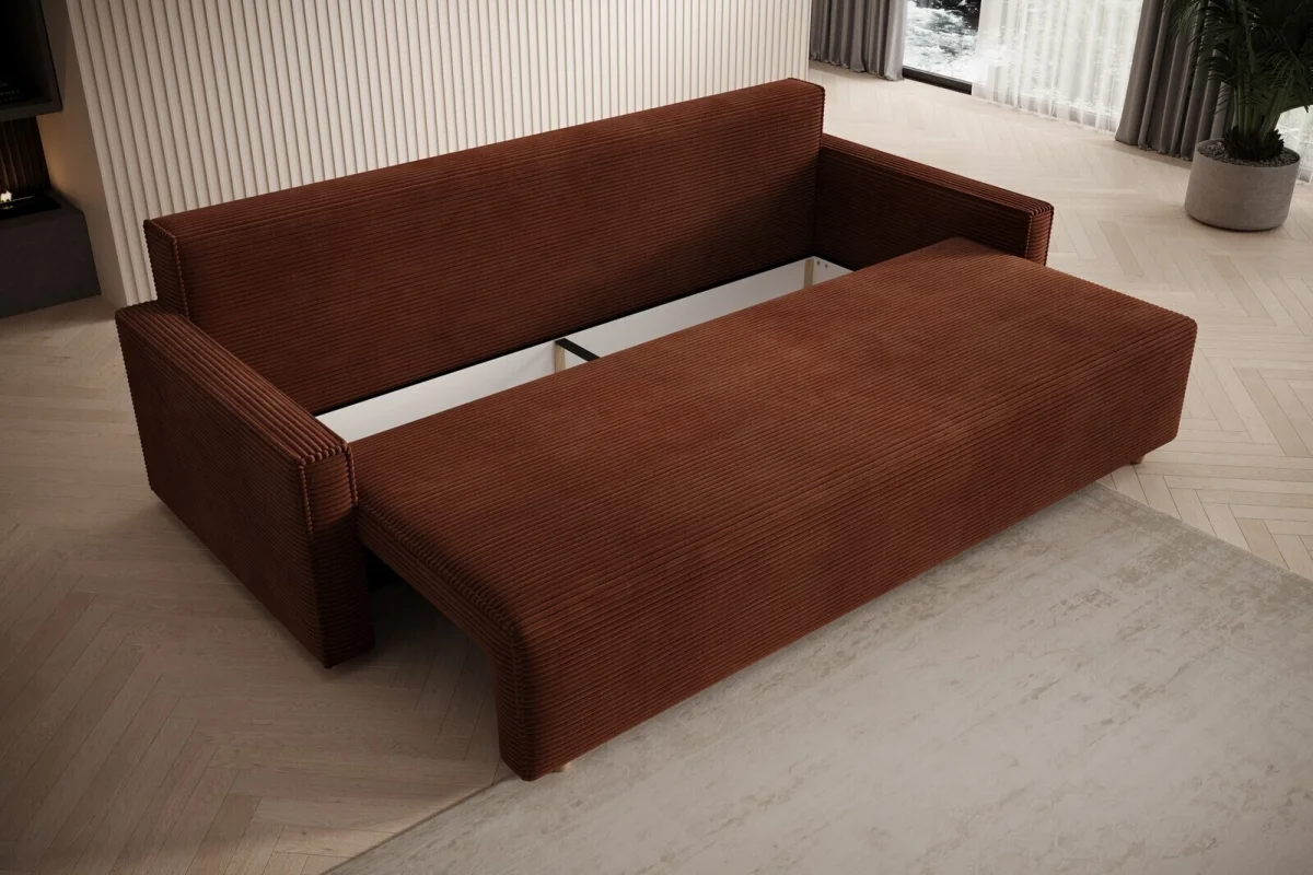 Burgunderrotes Sofa mit Schlaffunktion und Bettkasten | Wohnzimmermöbel