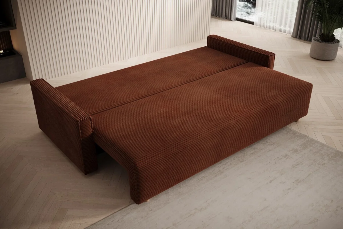 Burgunderrotes Sofa mit Schlaffunktion und Bettkasten | Wohnzimmermöbel