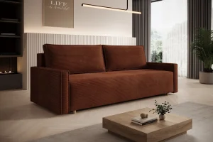 Burgunderrotes Sofa mit Schlaffunktion und Bettkasten | Wohnzimmermöbel