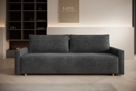 Dunkelgraues Sofa mit Schlaffunktion und Bettkasten | Wohnzimmermöbel 2