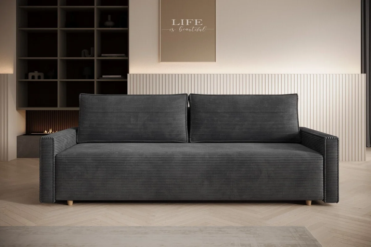 Dunkelgraues Sofa mit Schlaffunktion und Bettkasten | Wohnzimmermöbel