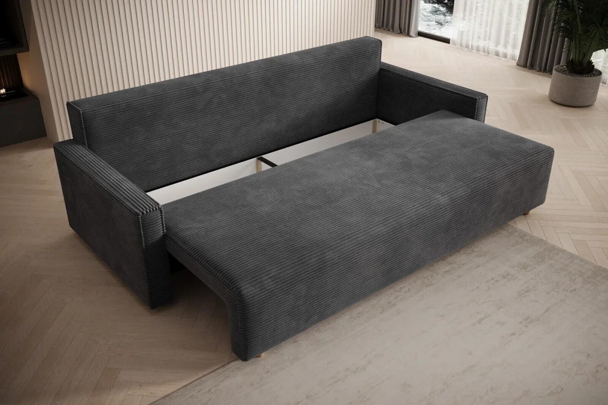 Dunkelgraues Sofa mit Schlaffunktion und Bettkasten | Wohnzimmermöbel