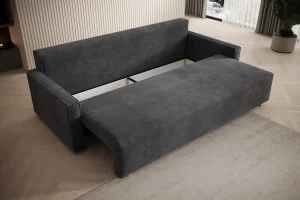 Dunkelgraues Sofa mit Schlaffunktion und Bettkasten | Wohnzimmermöbel