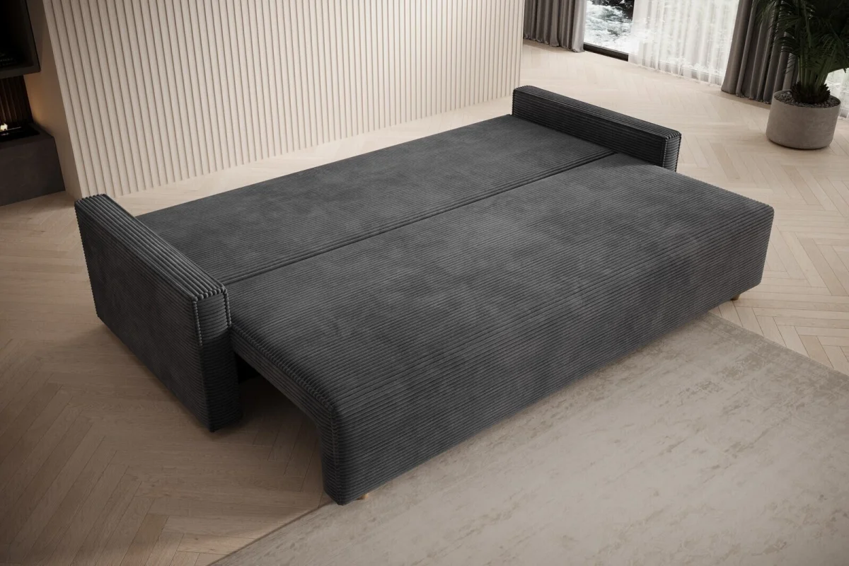 Dunkelgraues Sofa mit Schlaffunktion und Bettkasten | Wohnzimmermöbel