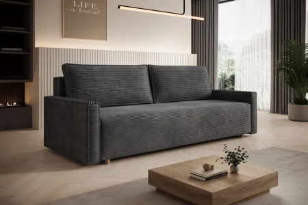 Dunkelgraues Sofa mit Schlaffunktion und Bettkasten | Wohnzimmermöbel