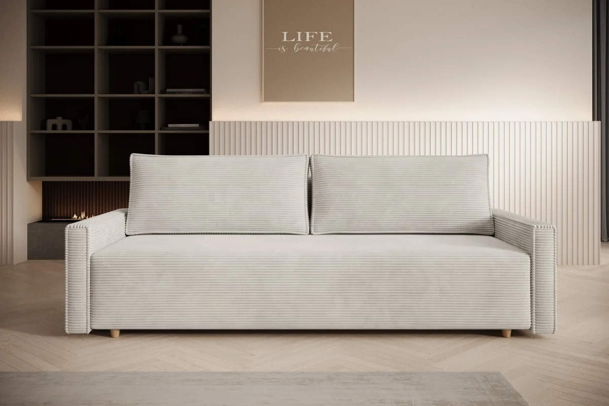 Beiges Sofa mit Schlaffunktion und Bettkasten | Wohnzimmermöbel