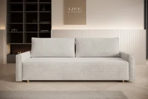 Beiges Sofa mit Schlaffunktion und Bettkasten | Wohnzimmermöbel