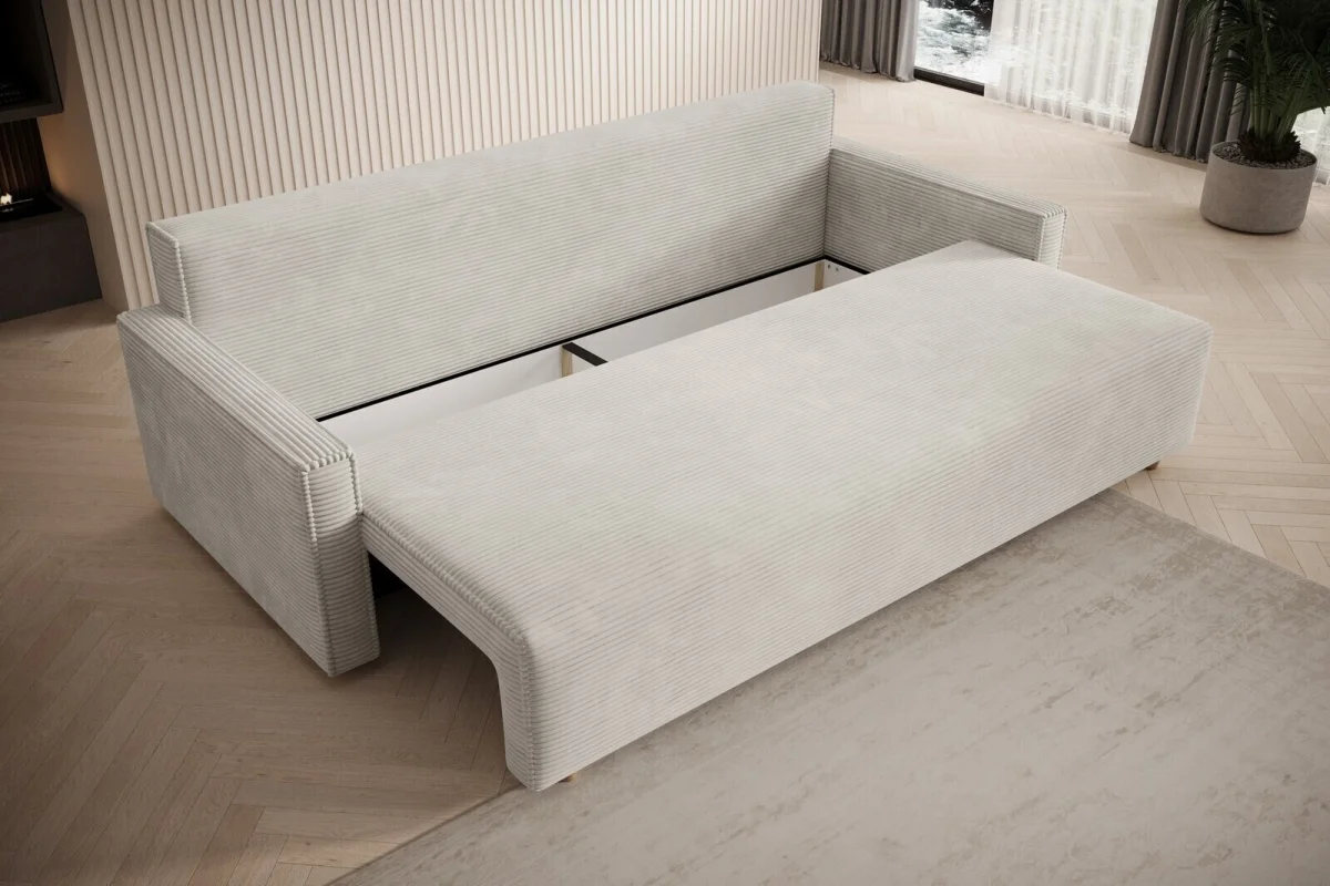 Beiges Sofa mit Schlaffunktion und Bettkasten | Wohnzimmermöbel