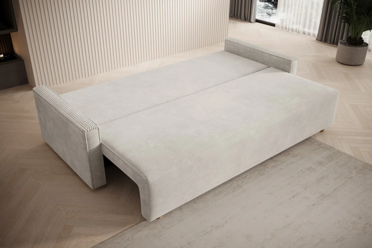 Beiges Sofa mit Schlaffunktion und Bettkasten | Wohnzimmermöbel