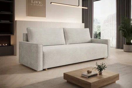 Beiges Sofa mit Schlaffunktion und Bettkasten | Wohnzimmermöbel