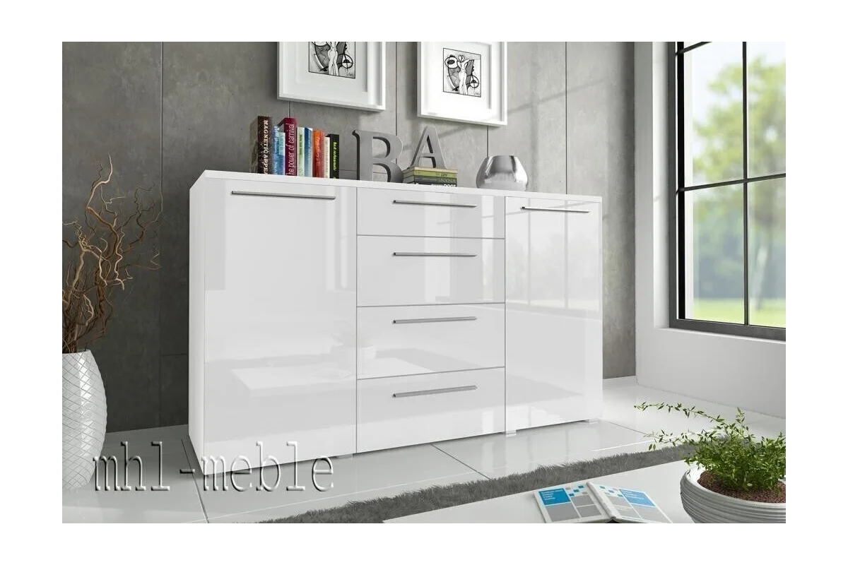 Komoda biała 150 cm wysoki połysk ROMA 2 