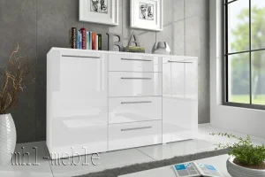 Komoda biała 150 cm wysoki połysk ROMA 2 
