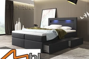Łóżko kontynentalne 160x200 z oświetleniem Led i szufladami