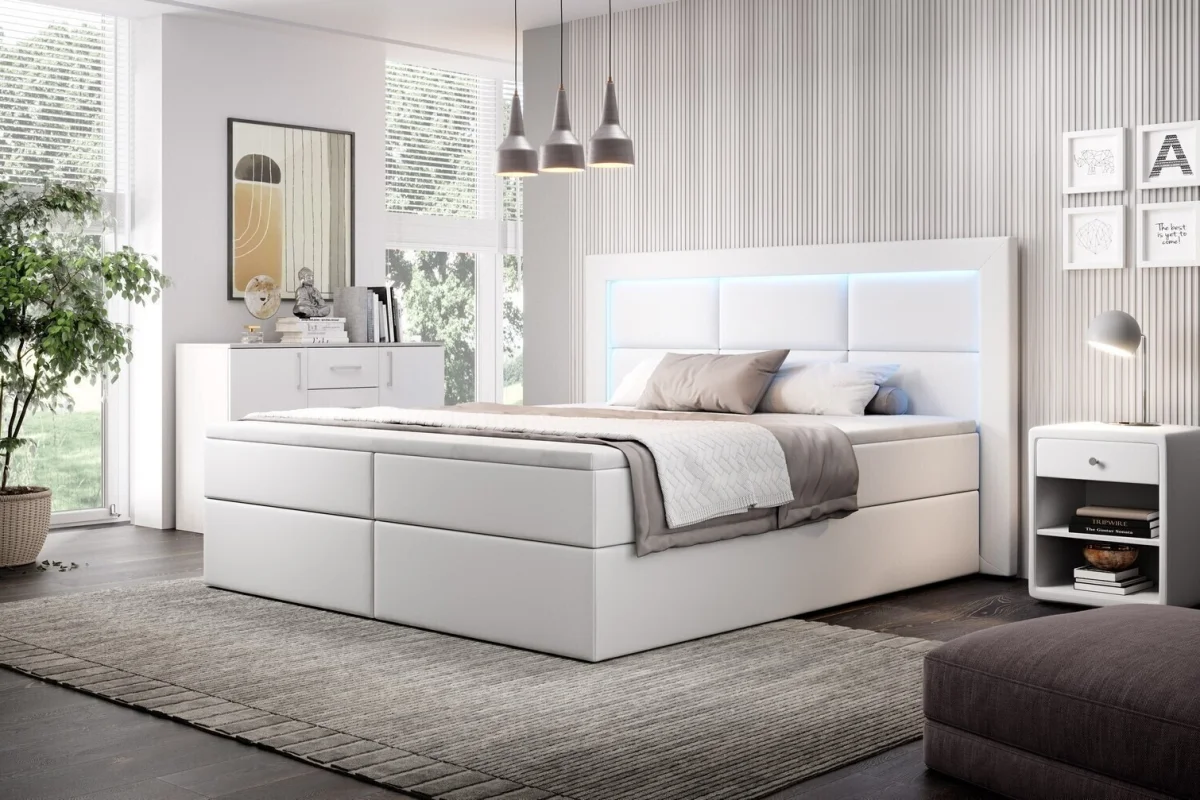 Łóżko kontynentalne 160x200 z oświetleniem led