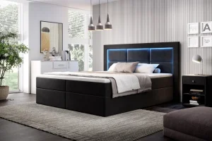 Łóżko kontynentalne 160x200 z pojemnikiem i oświetleniem led