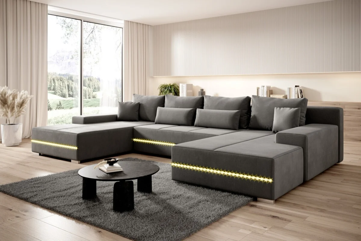 Narożnik LEON U z oświetleniem led i funkcją spania