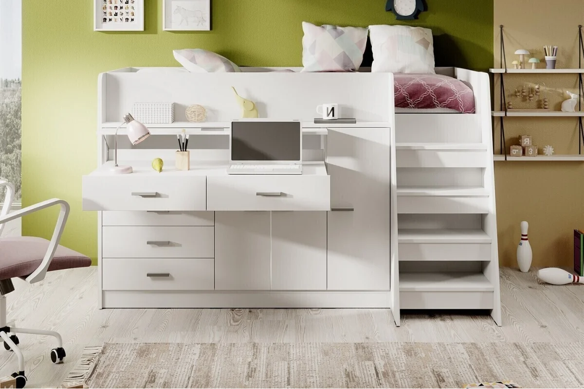 Weiße Jugendmöbel der Serie Ingenio mit Etagenbett | Jugendmöbel