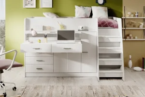 Weiße Jugendmöbel der Serie Ingenio mit Etagenbett | Jugendmöbel