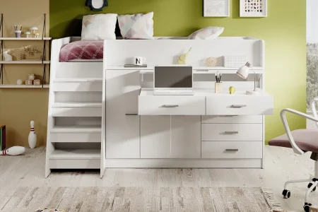 Weiße Jugendmöbel der Serie Ingenio mit Etagenbett | Jugendmöbel