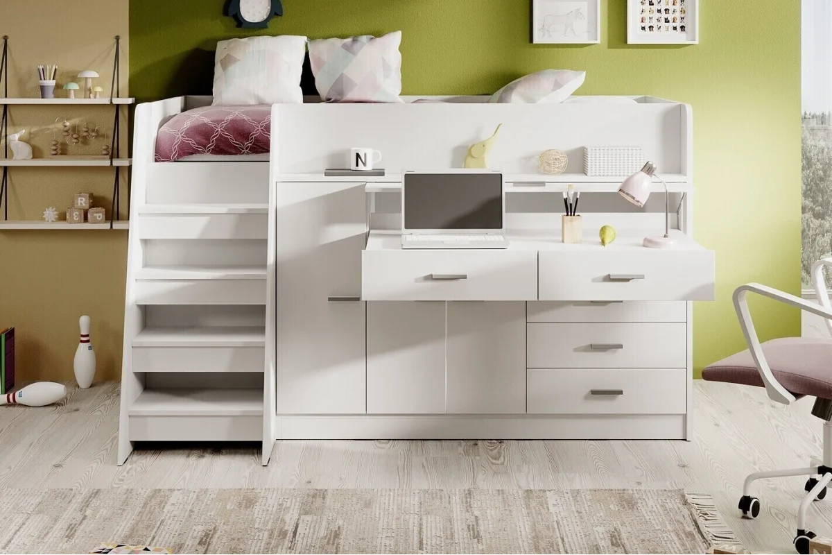Weiße Jugendmöbel der Serie Ingenio mit Etagenbett | Jugendmöbel