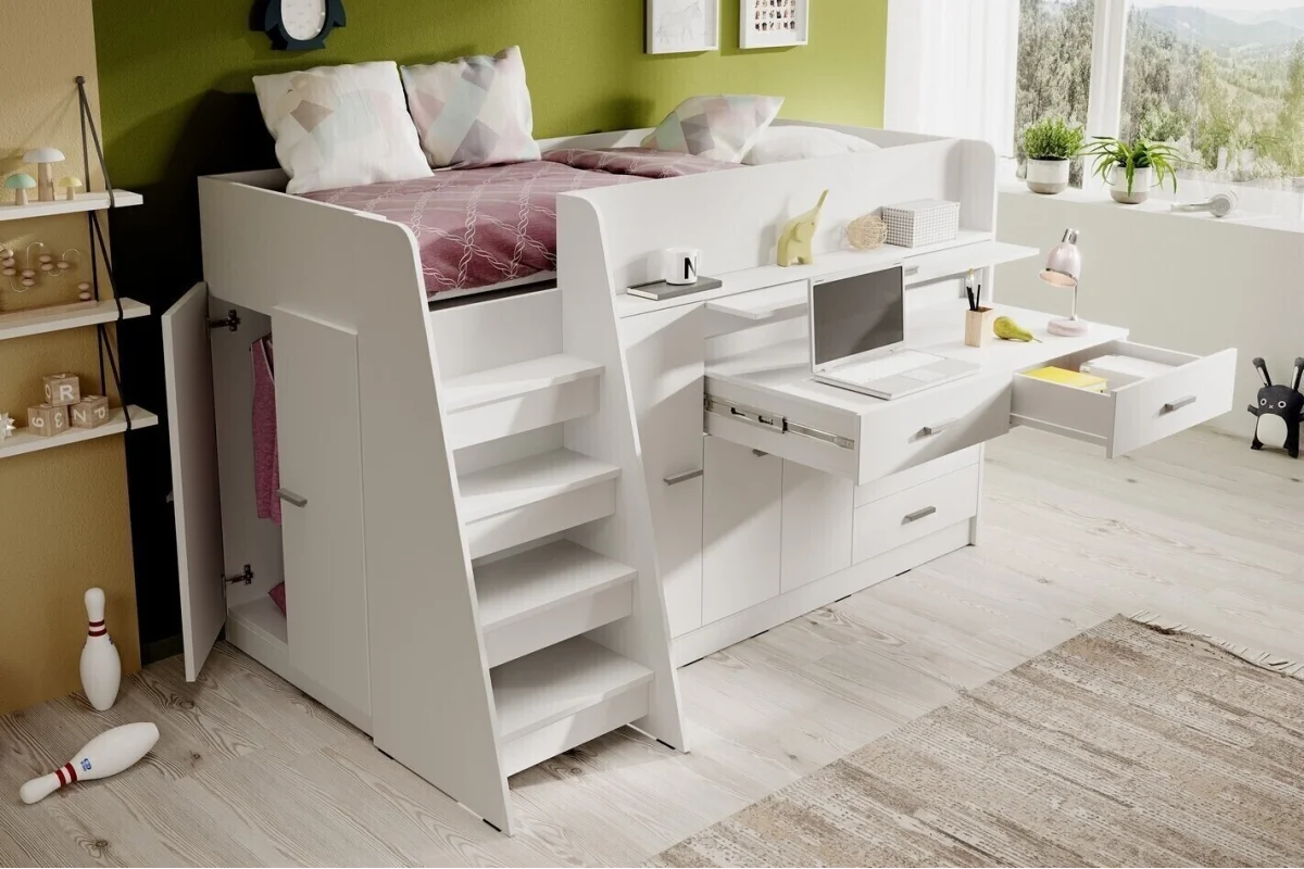 Weiße Jugendmöbel der Serie Ingenio mit Etagenbett | Jugendmöbel