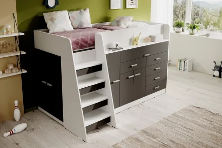 Schwarze Jugendmöbel der Serie Ingenio mit Etagenbett | Jugendmöbel
