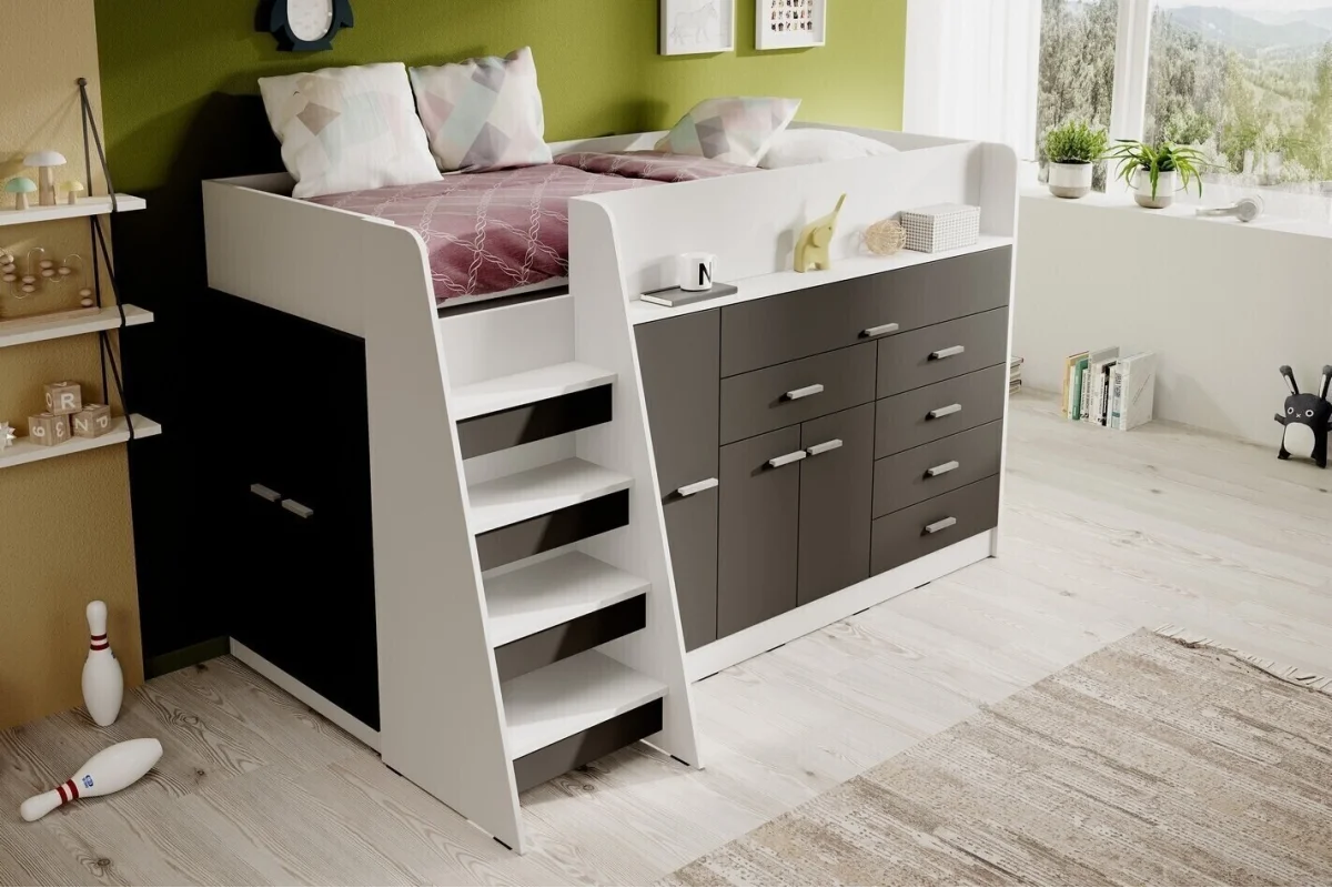 Schwarze Jugendmöbel der Serie Ingenio mit Etagenbett | Jugendmöbel